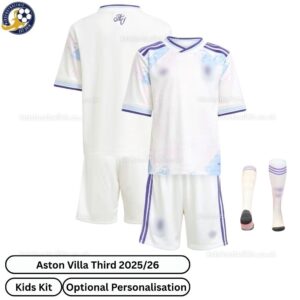 Aston Villa Third Kids Football Kit 202526 -overview with socks