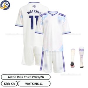 Aston Villa Watkins 11 Third 25 26 Kids Football Kit-over view with socks
