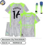 Manchester City RODRIGO 16 Third 25 26 Kids Football Kit-over view