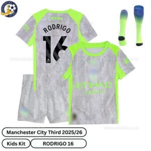 Manchester City RODRIGO 16 Third 25 26 Kids Football Kit-over view