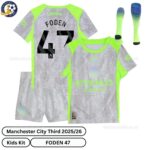 Manchester City Third Kids Football Kit 2025/26 - FODEN 47 (With