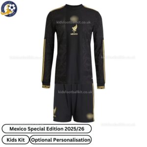 Mexico Gold Special Edition Kids Football Kit 25_26 -front view