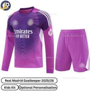 Real Madird Goalkeeper kids football kit 25_26 - Long Sleeve - front view - Purple