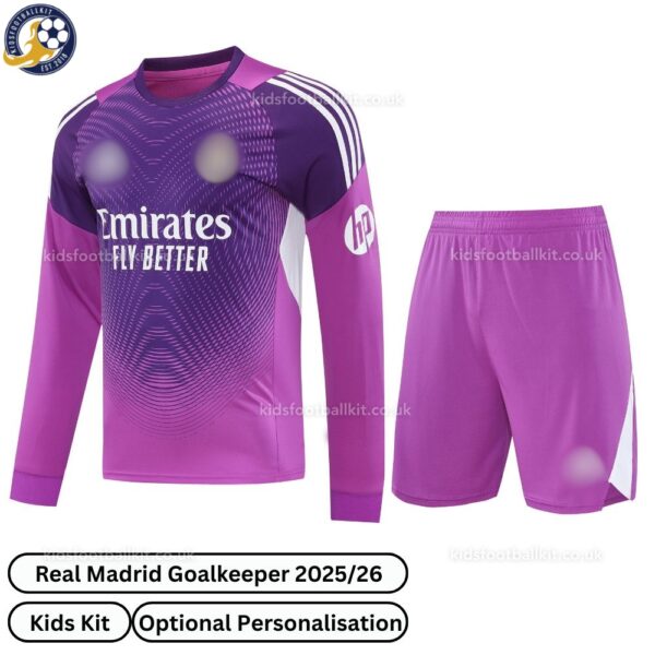 Real Madird Goalkeeper kids football kit 25_26 - Long Sleeve - front view - Purple