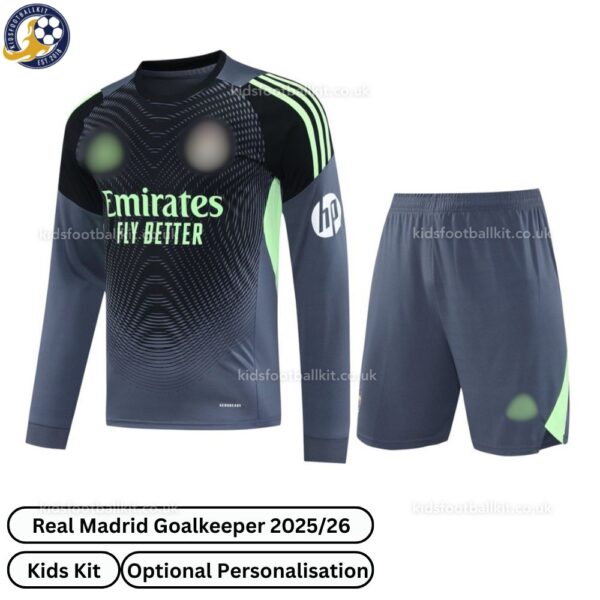 Real Madird Goalkeeper kids football kit 25_26 - Long Sleeve - front view - gray