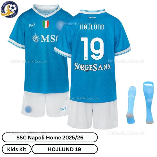 SSC Napoli HOJLUND 19 Home 25 26 Kids Football Kit- overview