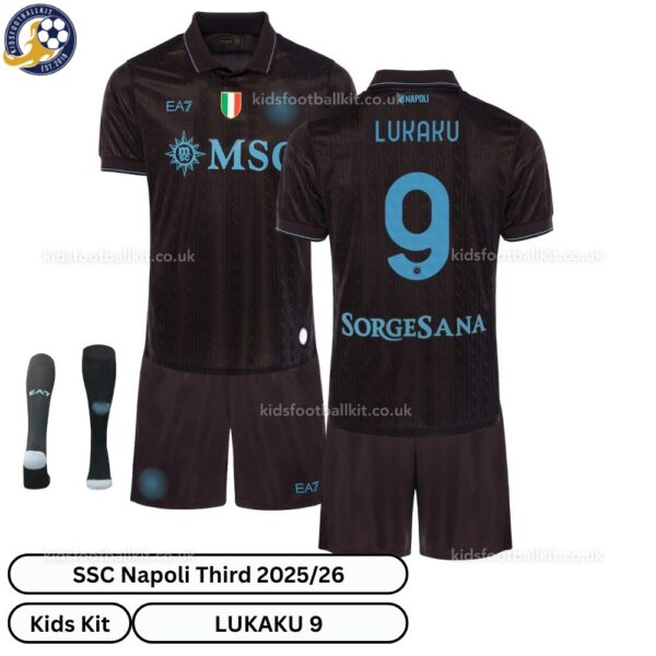 SSC Napoli LUKAKU 9 Third 25 26 Kids Football Kit-over view