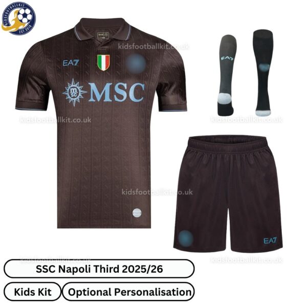 SSC Napoli Third Kids Football Kit 25_26-front view with socks