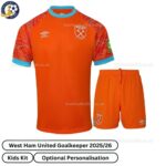 West Ham United Goalkeeper Kids Football Kit 2025_26 (No socks) - front view -orange