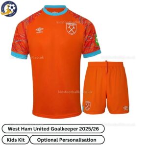 West Ham United Goalkeeper Kids Football Kit 2025_26 (No socks) - front view -orange