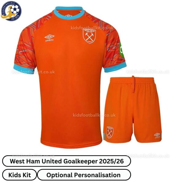 West Ham United Goalkeeper Kids Football Kit 2025_26 (No socks) - front view -orange