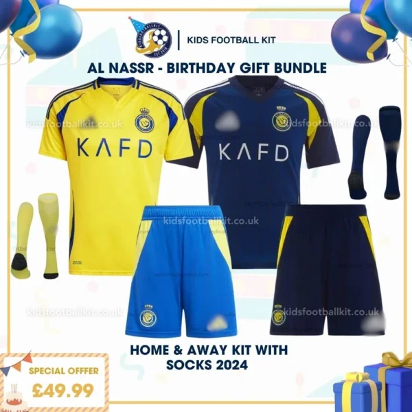 Al nassr home&away kids kit with socks 24_25 - birthday