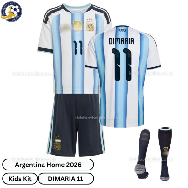 Argentina Home Kids Football Kit 2026 - DIMARIA 11 - over view with socks