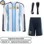Argentina Home Kids Football Kit 2026 - Long sleeve - front view with socks