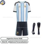 Argentina Home Kids Football Kit 2026_ front view with socks