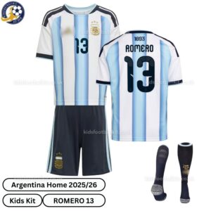 Argentina Romero 13 Home 2026 Kids Football Kit-over view with socks