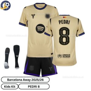 Barcelona Away Kids Football Kit 25_26-PEDRI 8-over view with socks