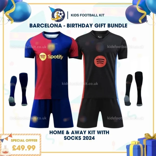 Barcelona home & away kids football kit 24_25 with socks - birthday