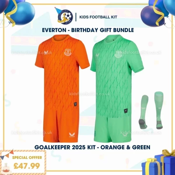 Everton Goalkeeper Kids Football Kit 25_26-green & orange - birthday