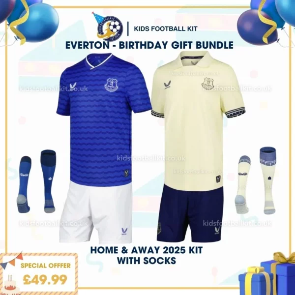 Everton home and away kids football kit 25_26 - birthday
