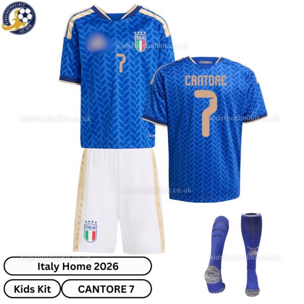 Italy CANTORE 7 Home 2026 Kids Football Kit-over view with socks