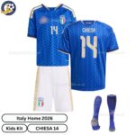Italy CHIESA 14 Home 2026 Kids Football Kit -over view with socks