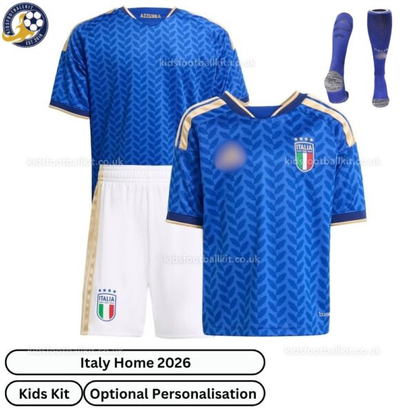 Italy Home Kids Football Kit 2026 -over view with socks