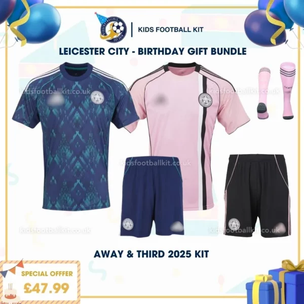 Leicester City away & third Kids Football Kit 25_26 - birthday
