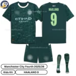 Manchester City Fourth Kids Kit 25_26-over view-HAALAND 9-white neck