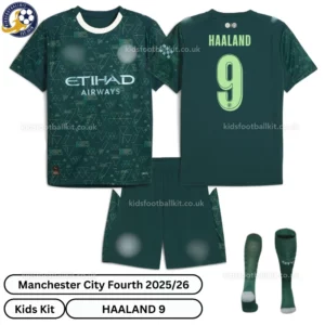 Manchester City Fourth Kids Kit 25_26-over view-HAALAND 9-white neck