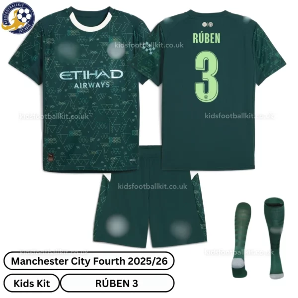 Manchester City Fourth Kids Kit 25_26-over view-RÚBEN 3-white neck