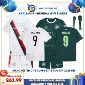 Manchester City Super Kit and Fourth Kids Kit 25_26 _ HAALAND 9