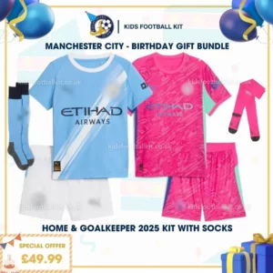 Manchester City home & Goalkeeper Kids Football Kit 25_26 - birthday