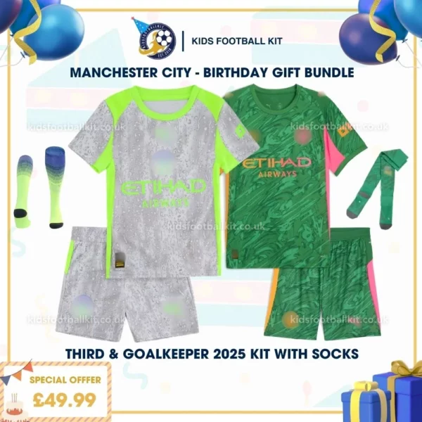 Manchester City third & goalkeeper Kids Football Kit 25_26 - birthday