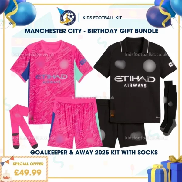 Manchester city Goalkeeper and away kids football kit 25_26 - birthday