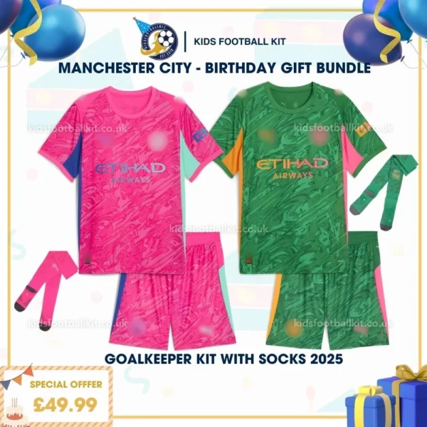 Manchester city goalkeeper kit with socks 2025 - pink green - birthday
