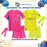 Manchester city goalkeeper kit with socks 2025 - pink yellow - birthday
