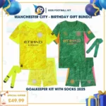 Manchester city goalkeeper kit with socks 2025 - yellow green - birthday