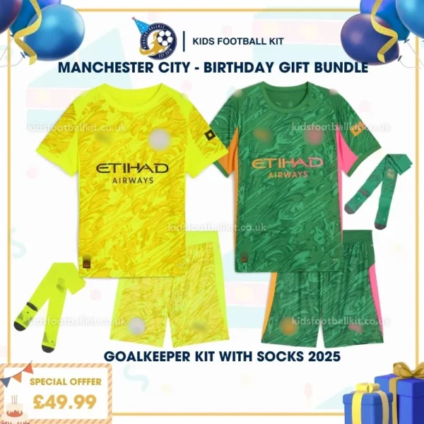 Manchester city goalkeeper kit with socks 2025 - yellow green - birthday