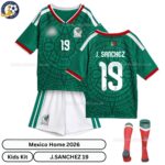 Mexico J.SANCHEZ 19 Home 2026 Kids Football Kit-over view with socks
