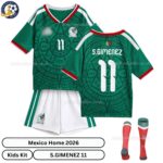 Mexico S.GIMENEZ 11 Home 2026 Kids Football Kit-over view with socks