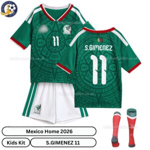 Mexico S.GIMENEZ 11 Home 2026 Kids Football Kit-over view with socks