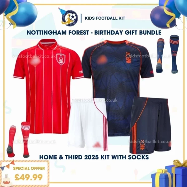 Nottingham Forest Home & Third Kids Football Kit 25_26 - birthday