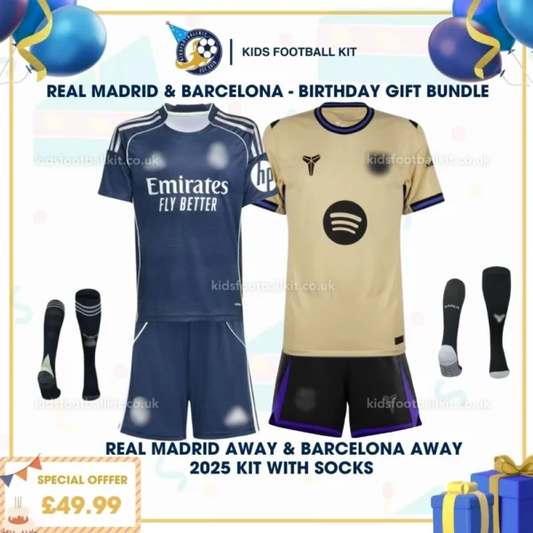 Real Madrid away & Barcelona away kid kit 25_26 - birthday