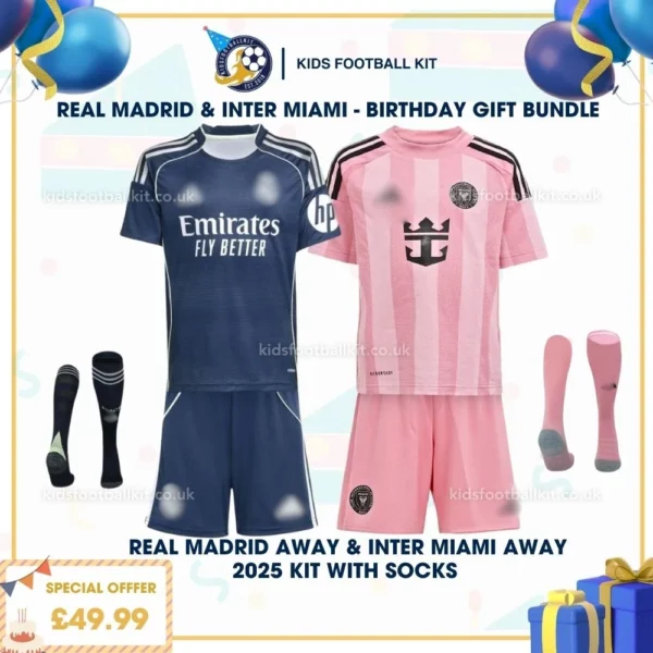 Real Madrid away & Inter Miami away kid kit 25_26 - birthday