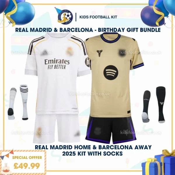 Real Madrid home & Barcelona away kid kit 25_26 - birthday