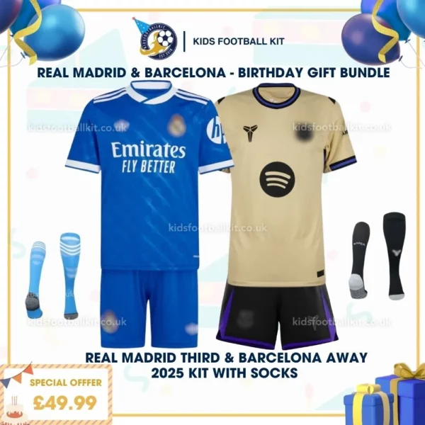 Real Madrid third & Barcelona away kid kit 25_26 - birthday