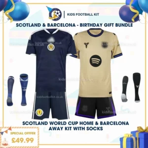 Scotland home and Barcelona away Kids Football Kit 25_26 - birthday