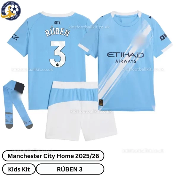 Manchester City Home Kids Football Kit 25_26 - RÚBEN 3 - over view