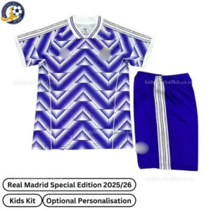 Real Madrid Retro Clover Special Edition Kids Football Kit 25_26-front view